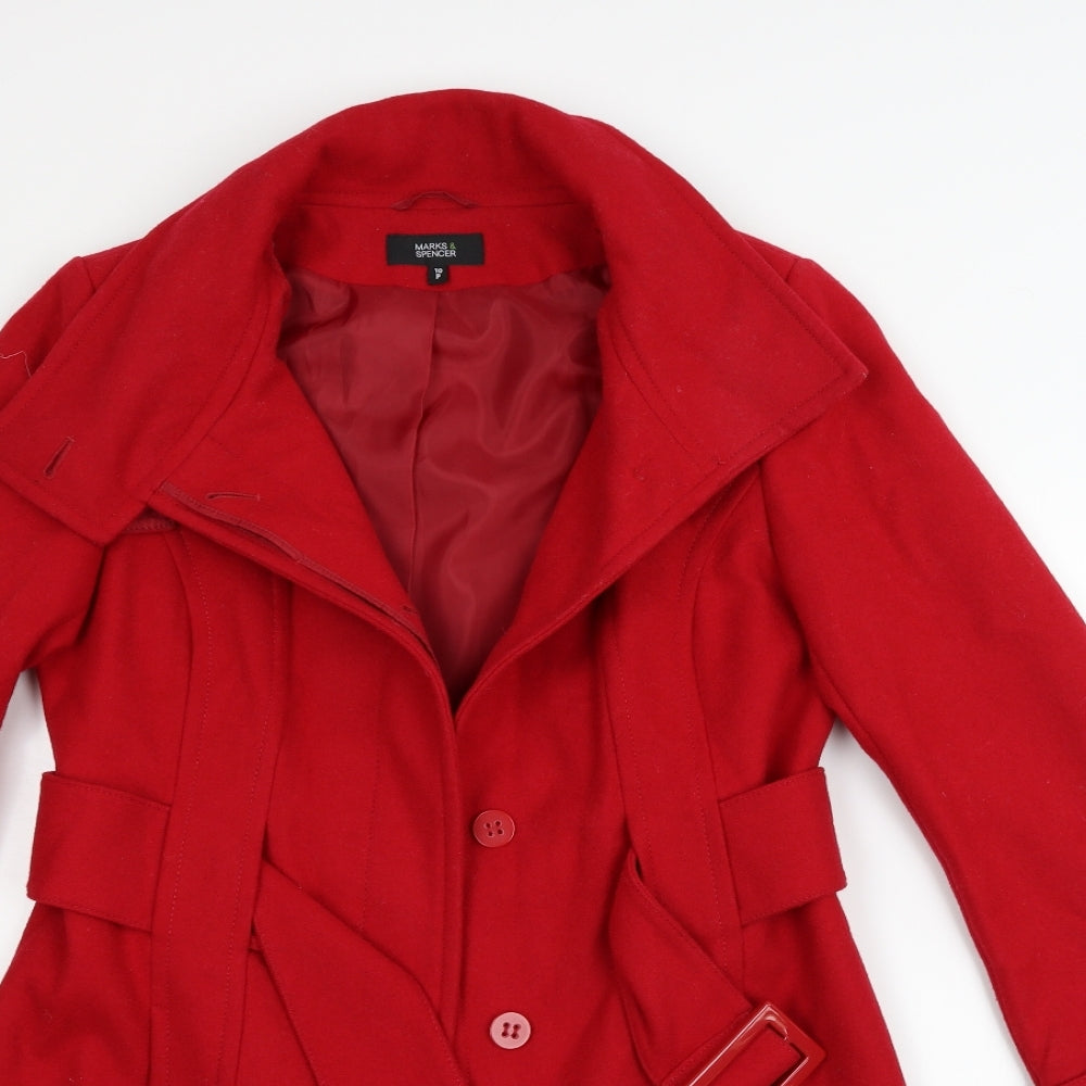 Marks and Spencer Womens Red   Jacket Coat Size 10  - BELTED