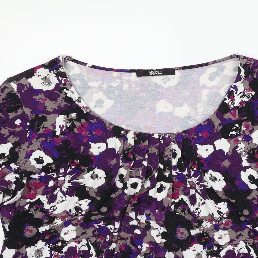 Marks and Spencer Womens Purple Geometric  Basic T-Shirt Size 14