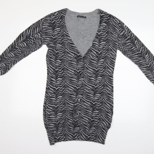 inItial Womens Grey Animal Print  Cardigan Jumper Size M