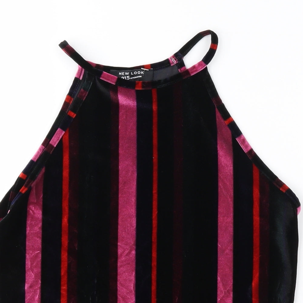 New Look Girls Black Striped Velour Basic Blouse Size 12-13 Years