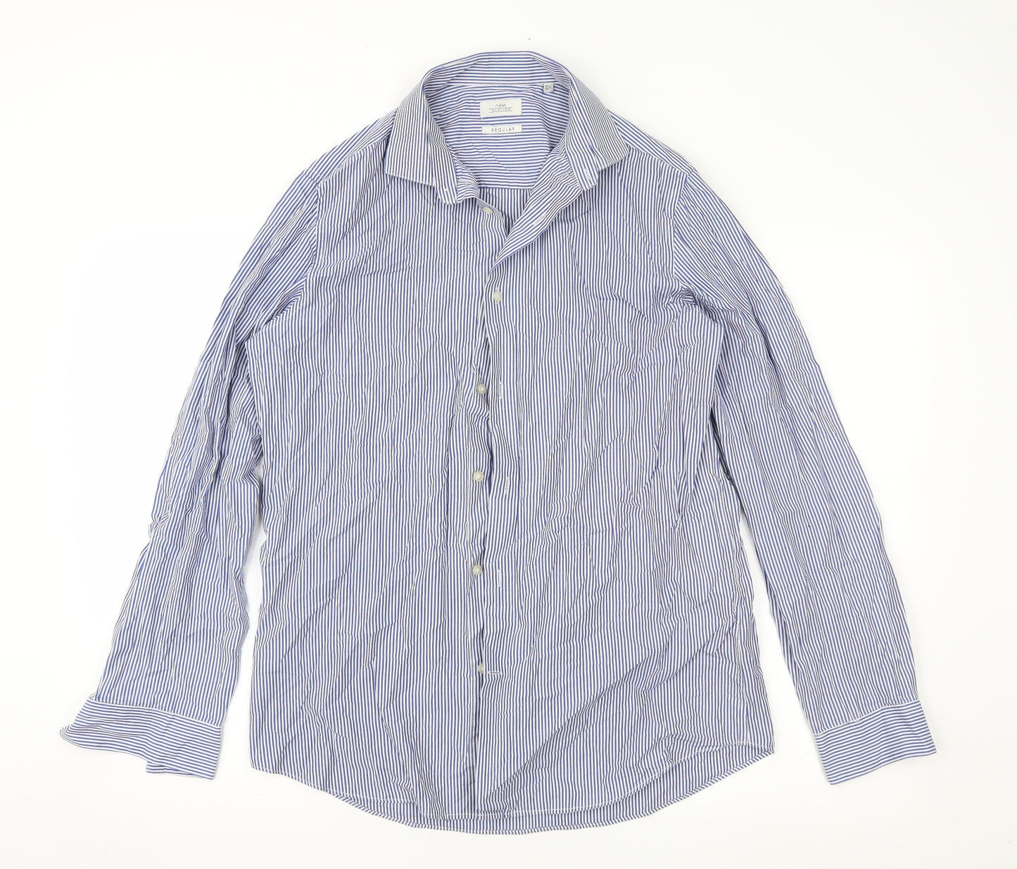 NEXT Mens Blue Striped   Button-Up Size 15.5