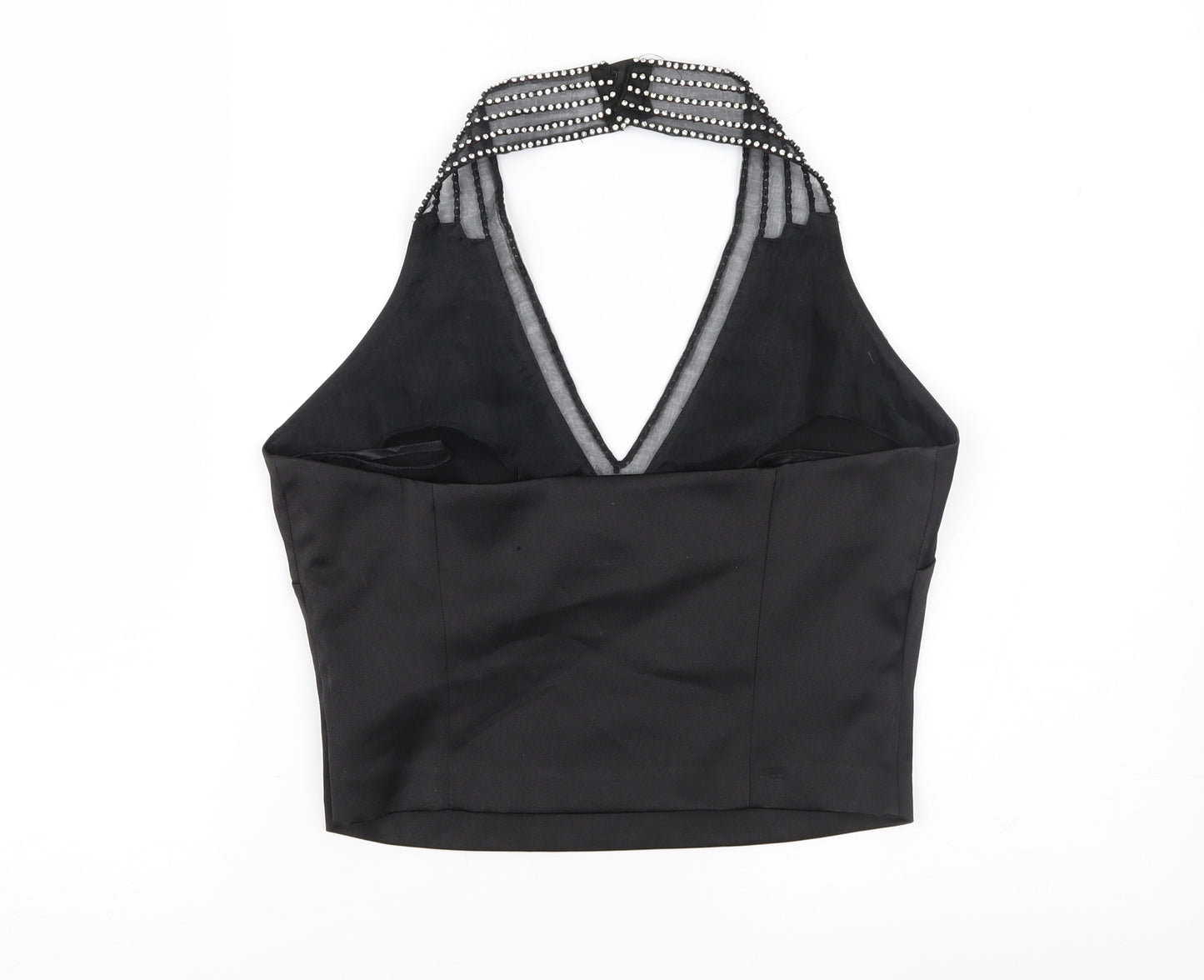 Warehouse Womens Black  Satin Cropped Blouse Size 10