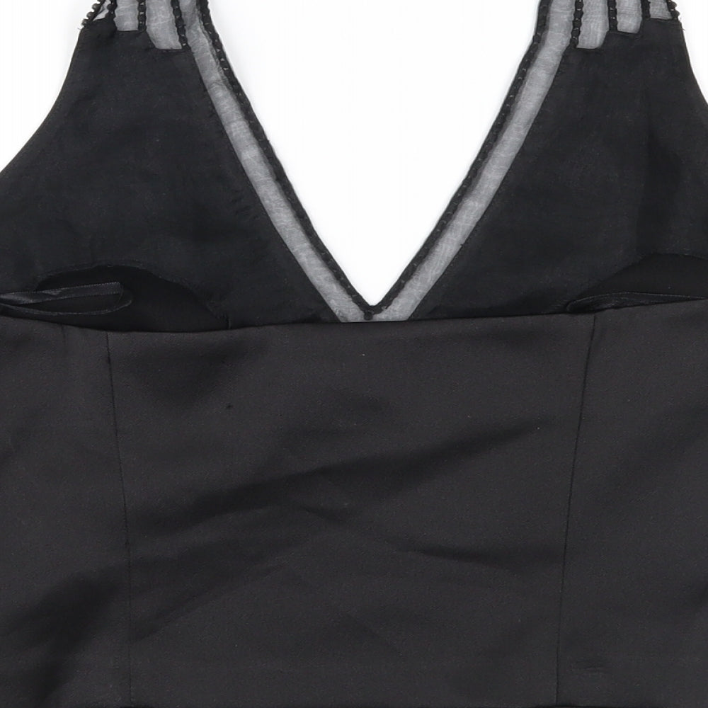 Warehouse Womens Black  Satin Cropped Blouse Size 10