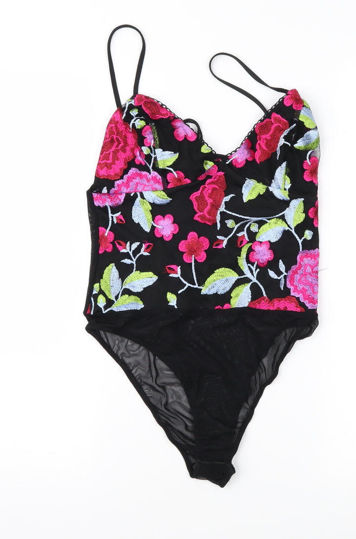 Topshop Womens Black Floral Basic Blouse Size 10