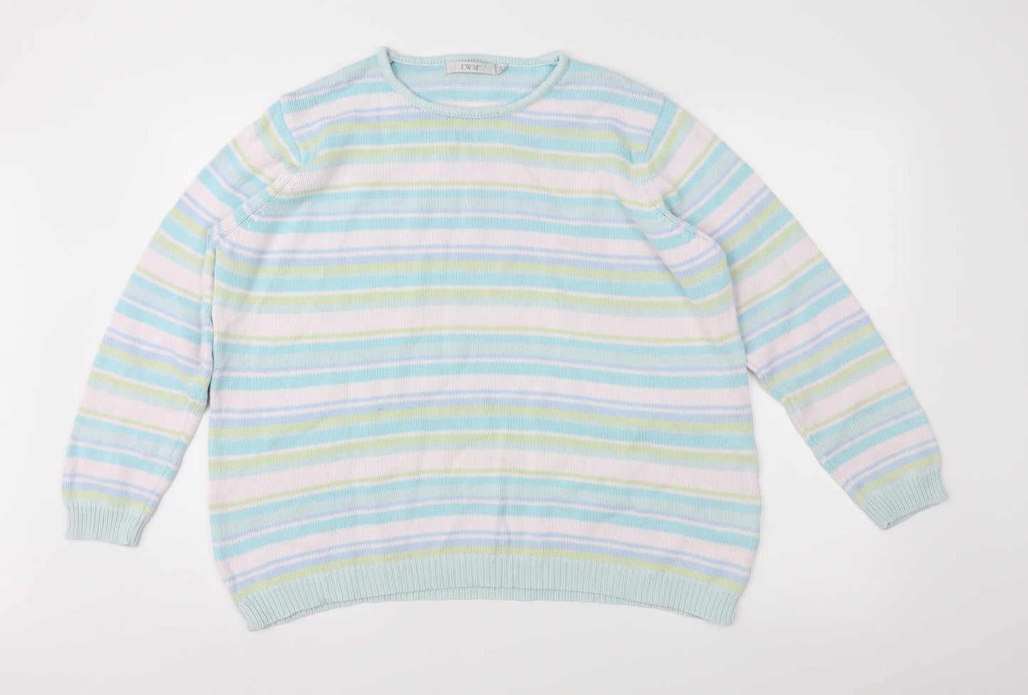 EWM Womens Green Striped  Pullover Jumper Size XL