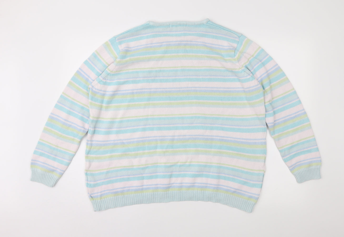 EWM Womens Green Striped  Pullover Jumper Size XL