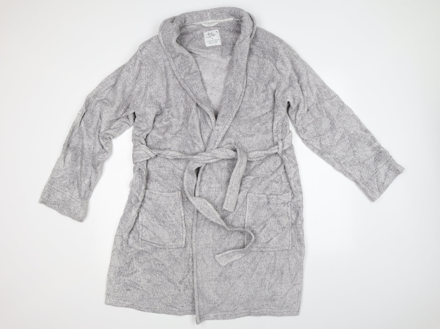 Primark Womens Grey Solid Fleece Kimono Robe Size M
