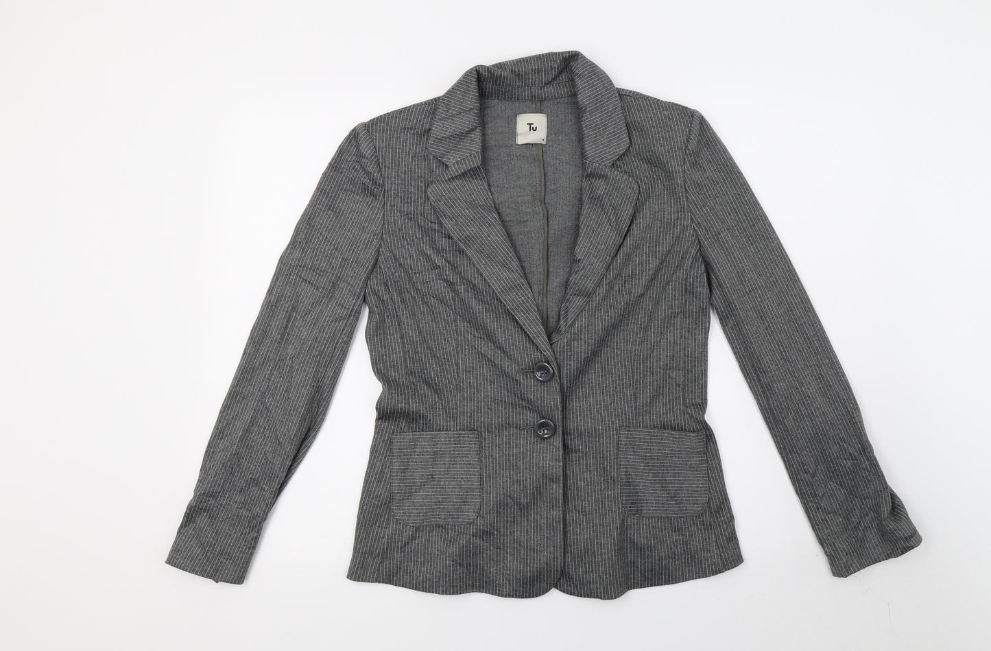 TU Womens Grey Striped  Jacket Coat Size 8
