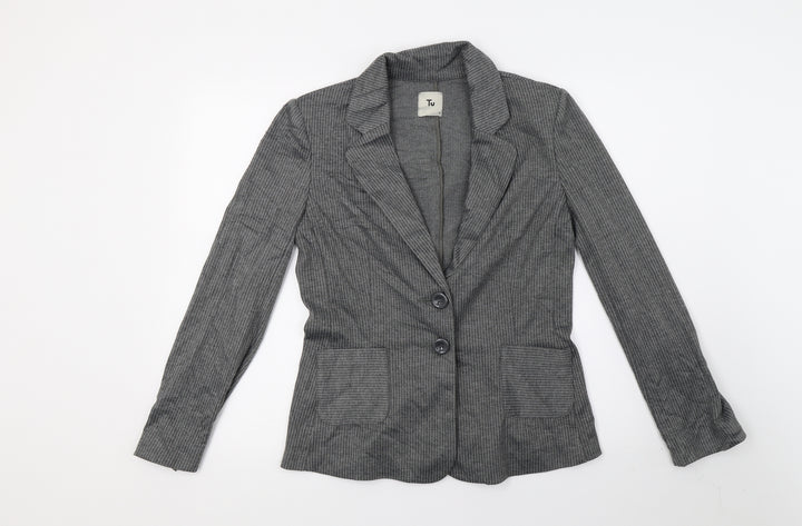 TU Womens Grey Striped  Jacket Coat Size 8