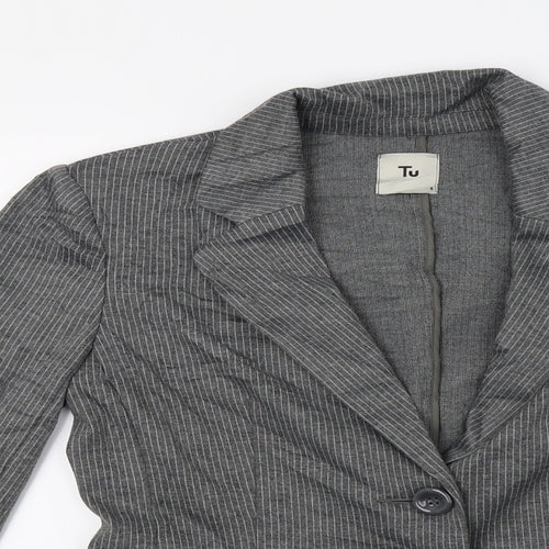 TU Womens Grey Striped  Jacket Coat Size 8