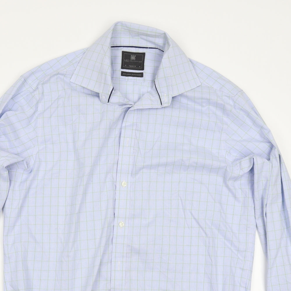 M&S Mens Blue Check   Dress Shirt Size 16