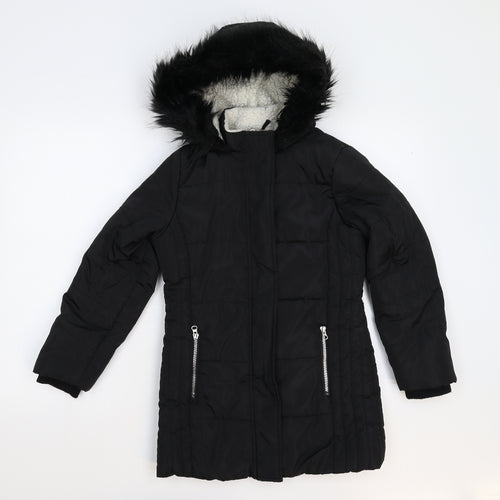 TU Girls Black   Overcoat Coat Size 9-10 Years