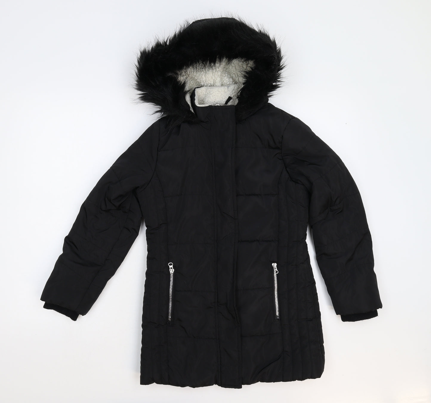 TU Girls Black   Overcoat Coat Size 9-10 Years