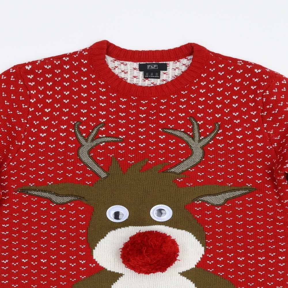F&F Mens Red  Knit Pullover Jumper Size XS