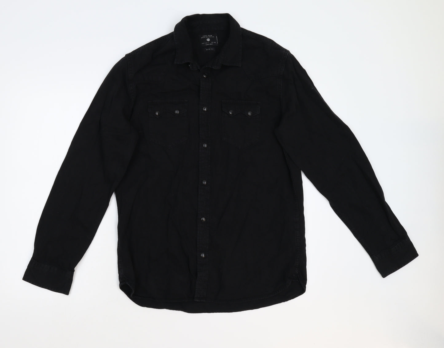 Zara Man Mens Black  Damask  Button-Up Size L