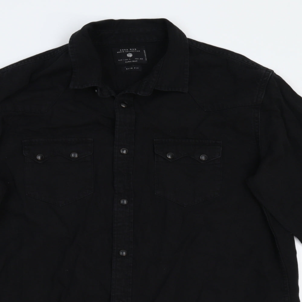 Zara Man Mens Black  Damask  Button-Up Size L