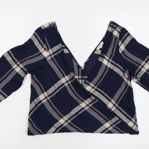River Island Womens Blue Check  Cropped T-Shirt Size 10