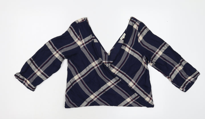 River Island Womens Blue Check  Cropped T-Shirt Size 10