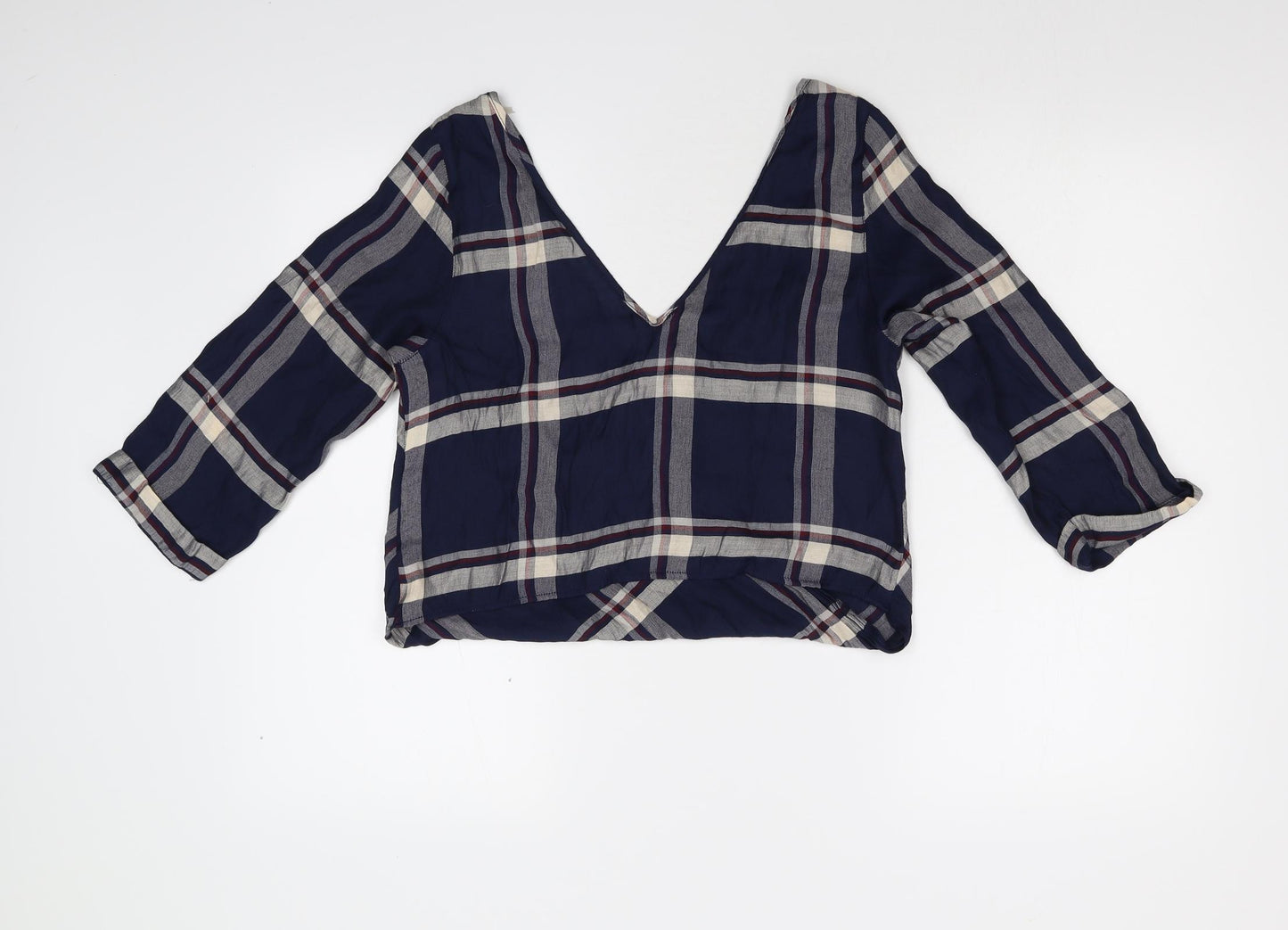 River Island Womens Blue Check  Cropped T-Shirt Size 10