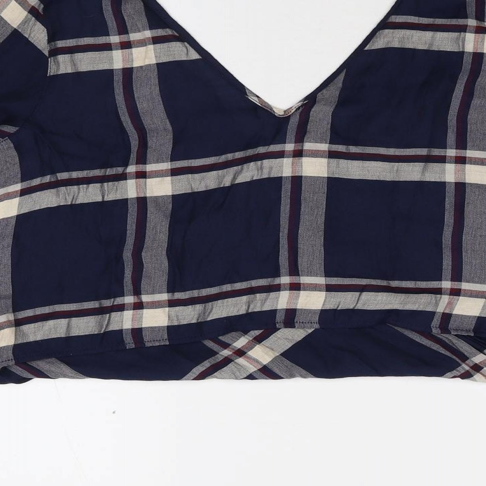 River Island Womens Blue Check  Cropped T-Shirt Size 10