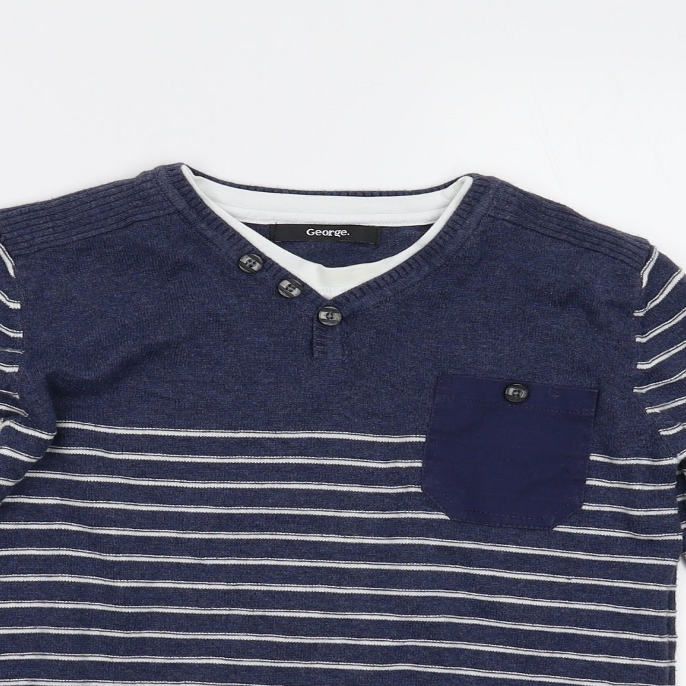 George Boys Blue Striped Knit Pullover Jumper Size 8-9 Years