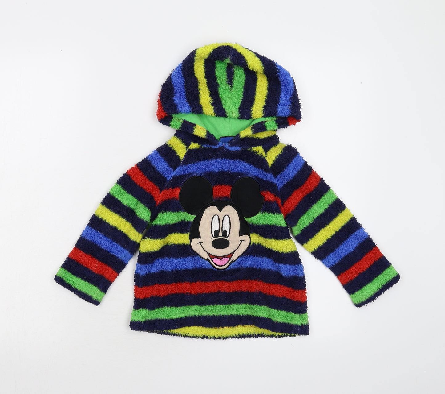 George Boys Multicoloured Striped Fleece Pullover Hoodie Size 2-3 Years  - Mickey Mouse