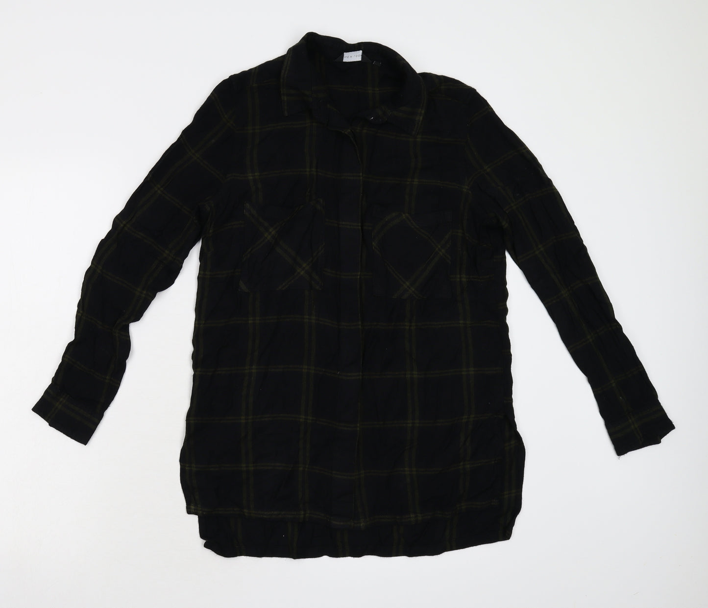 New Look Womens Black Check Flannel Basic Button-Up Size 10