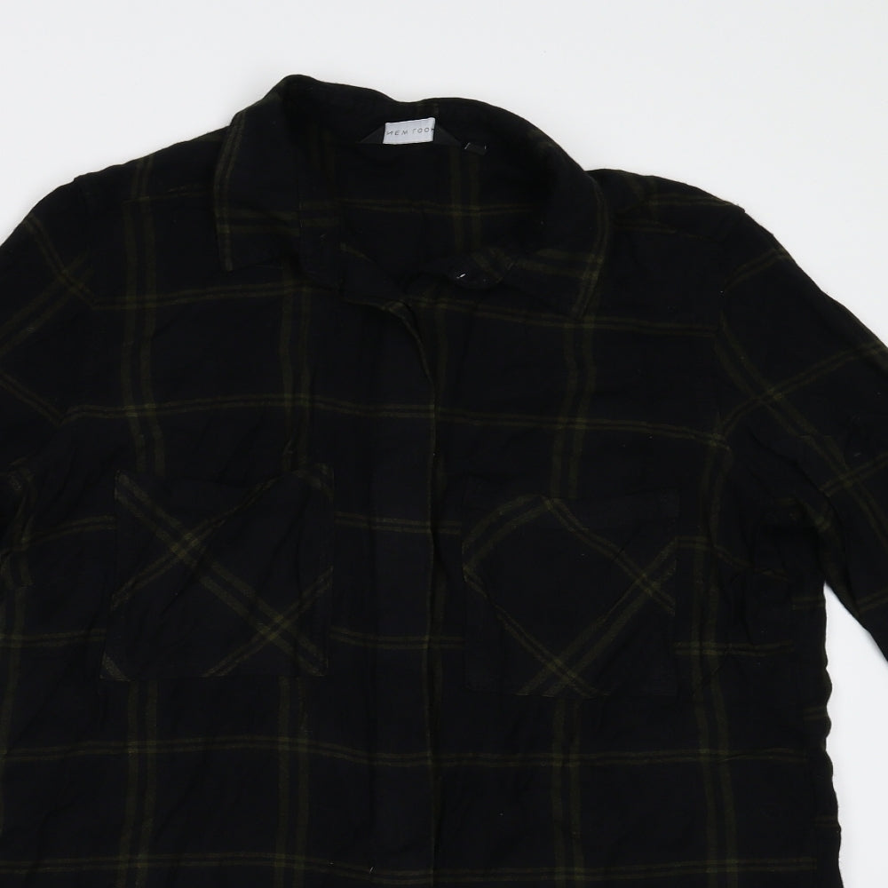 New Look Womens Black Check Flannel Basic Button-Up Size 10