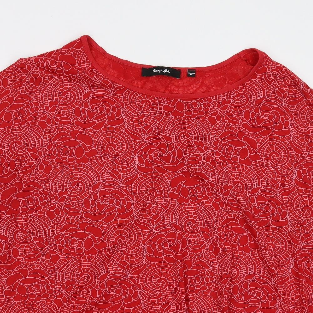 Simply Be Womens Red Geometric  Basic T-Shirt Size 20