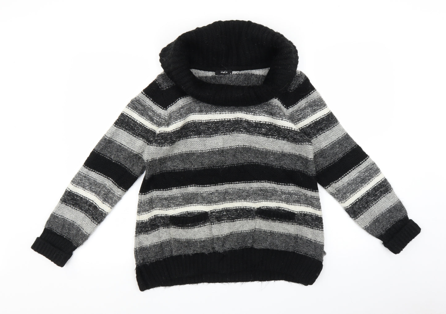 M&Co Womens Grey Striped  Pullover Jumper Size 10