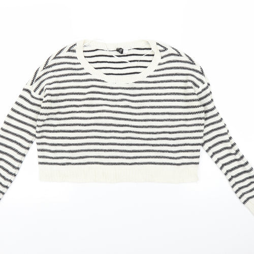 H&M Womens White Striped  Pullover Jumper Size 4  - Oversized