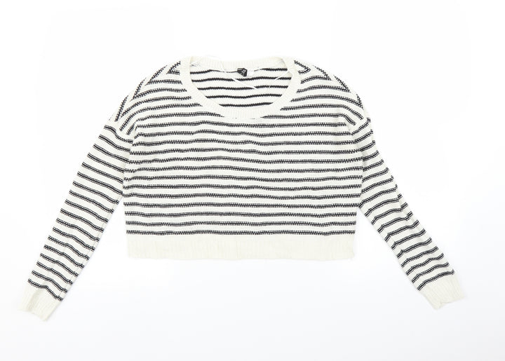 H&M Womens White Striped Pullover Jumper Size 4 - Oversized