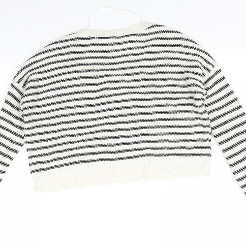 H&M Womens White Striped  Pullover Jumper Size 4  - Oversized