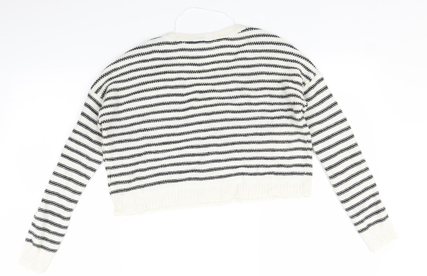 H&M Womens White Striped  Pullover Jumper Size 4  - Oversized