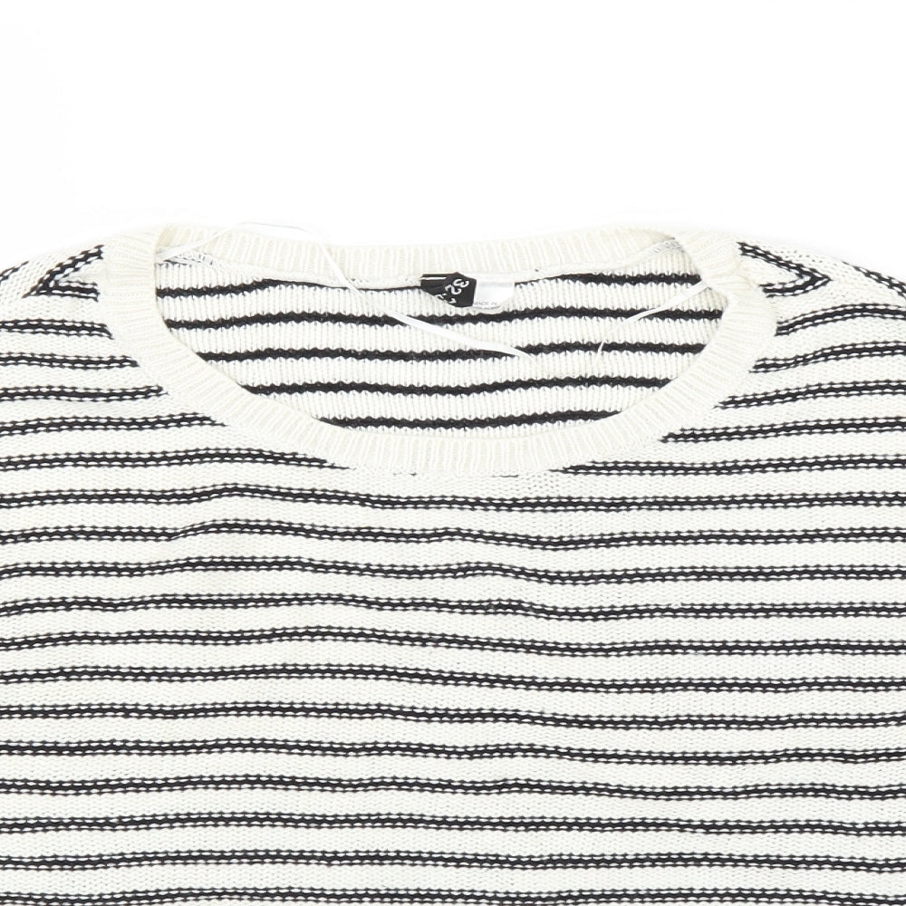 H&M Womens White Striped  Pullover Jumper Size 4  - Oversized