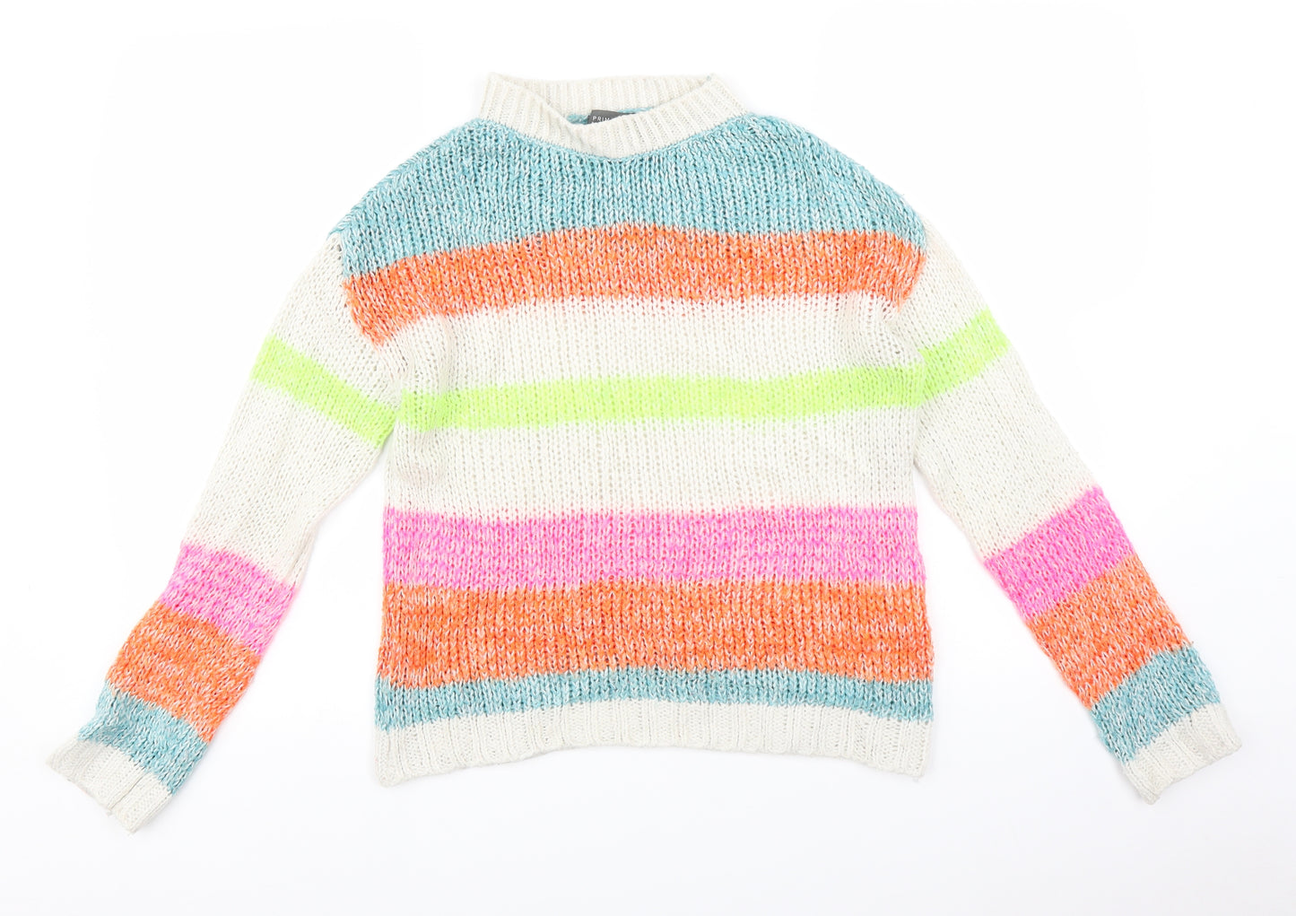 Primark Womens White Striped Knit Pullover Jumper Size XS
