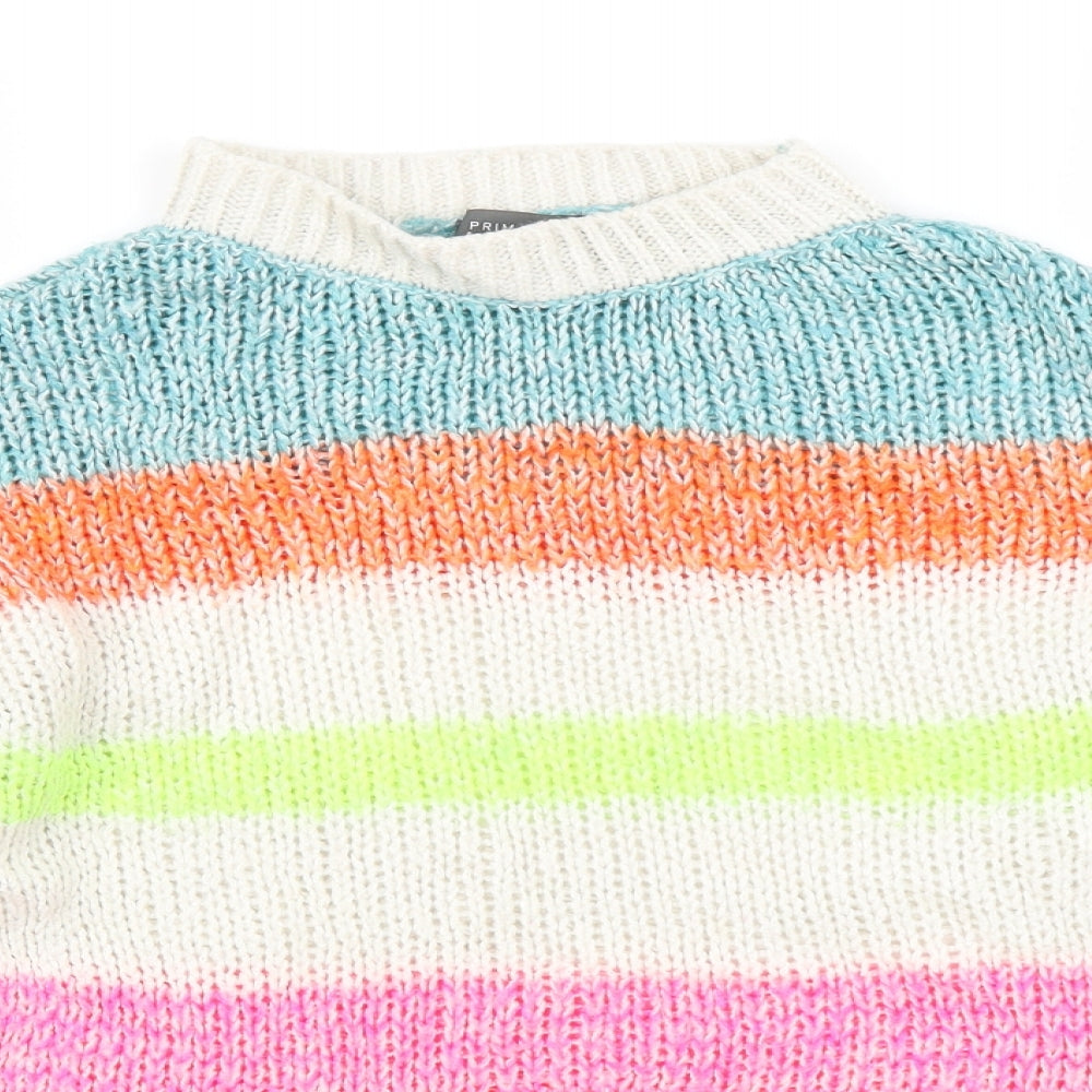 Primark Womens White Striped Knit Pullover Jumper Size XS