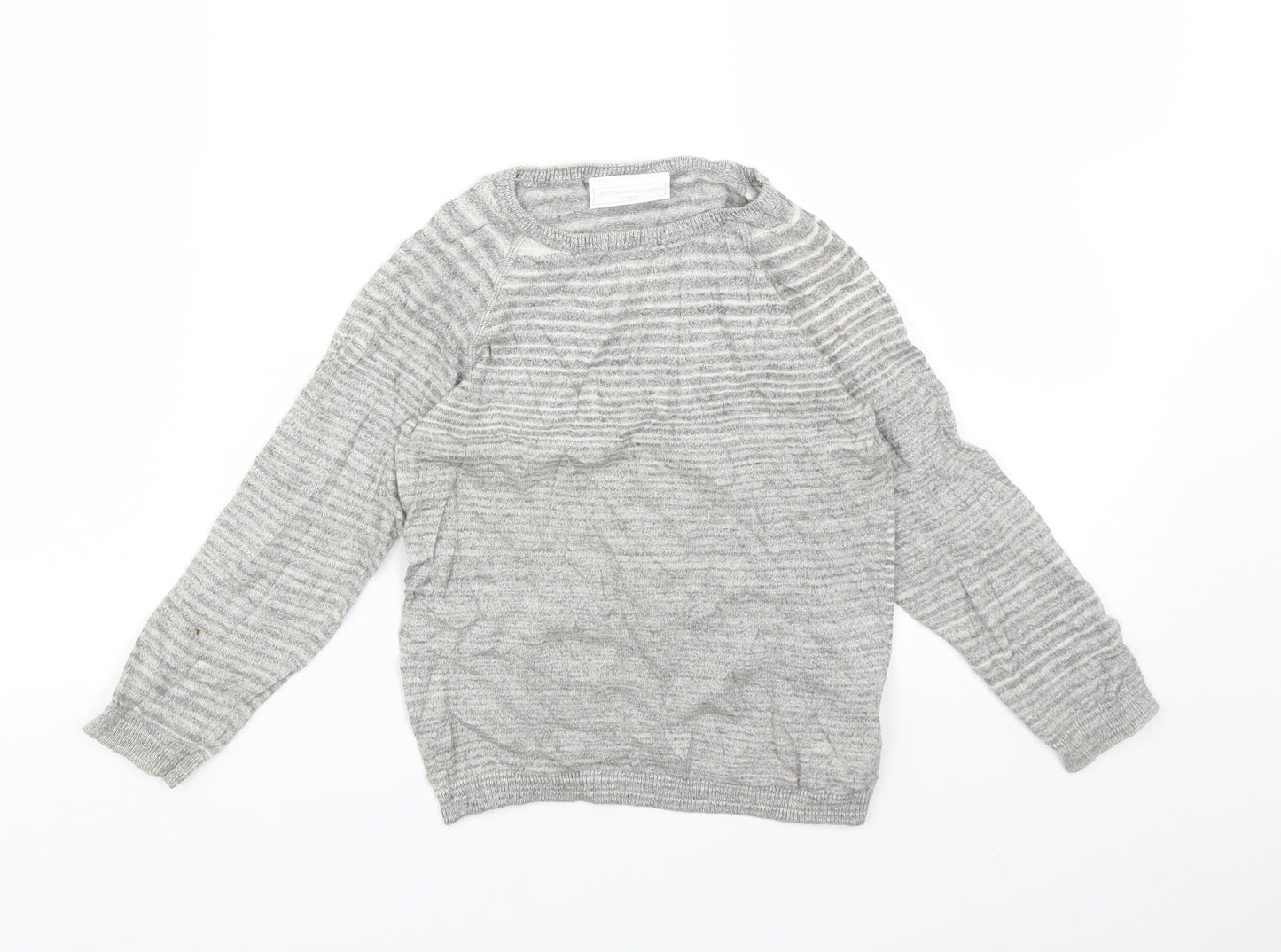 The White Company  Boys Grey Striped  Pullover Jumper Size 3-4 Years