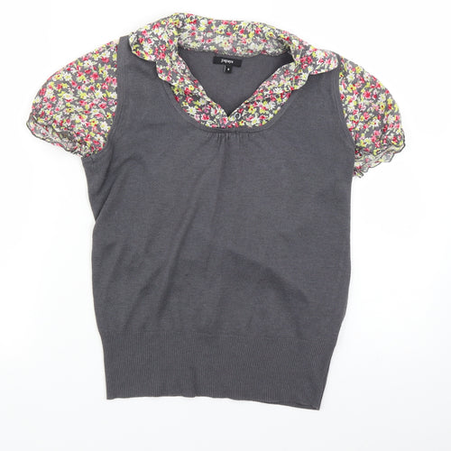 Papaya Womens Grey Floral  Basic Blouse Size 8