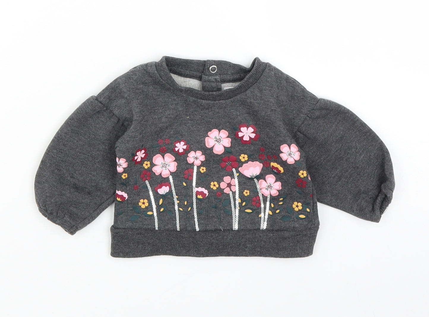Primark Girls Grey   Pullover Jumper Size 0-3 Months  - Flowers