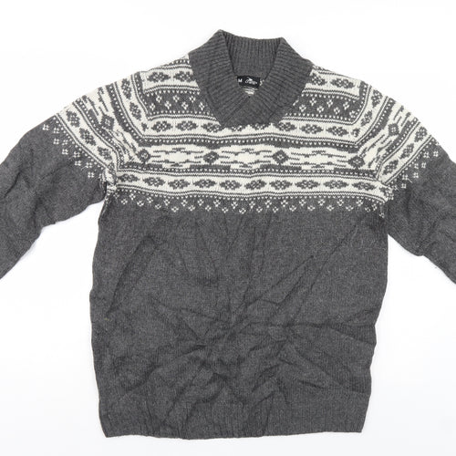 Crane Mens Grey Geometric  Pullover Jumper Size M