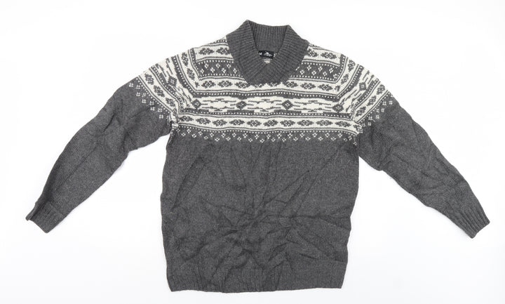 Crane Mens Grey Geometric  Pullover Jumper Size M