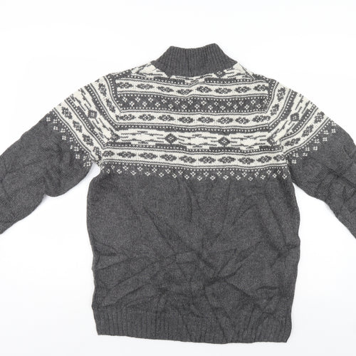 Crane Mens Grey Geometric  Pullover Jumper Size M