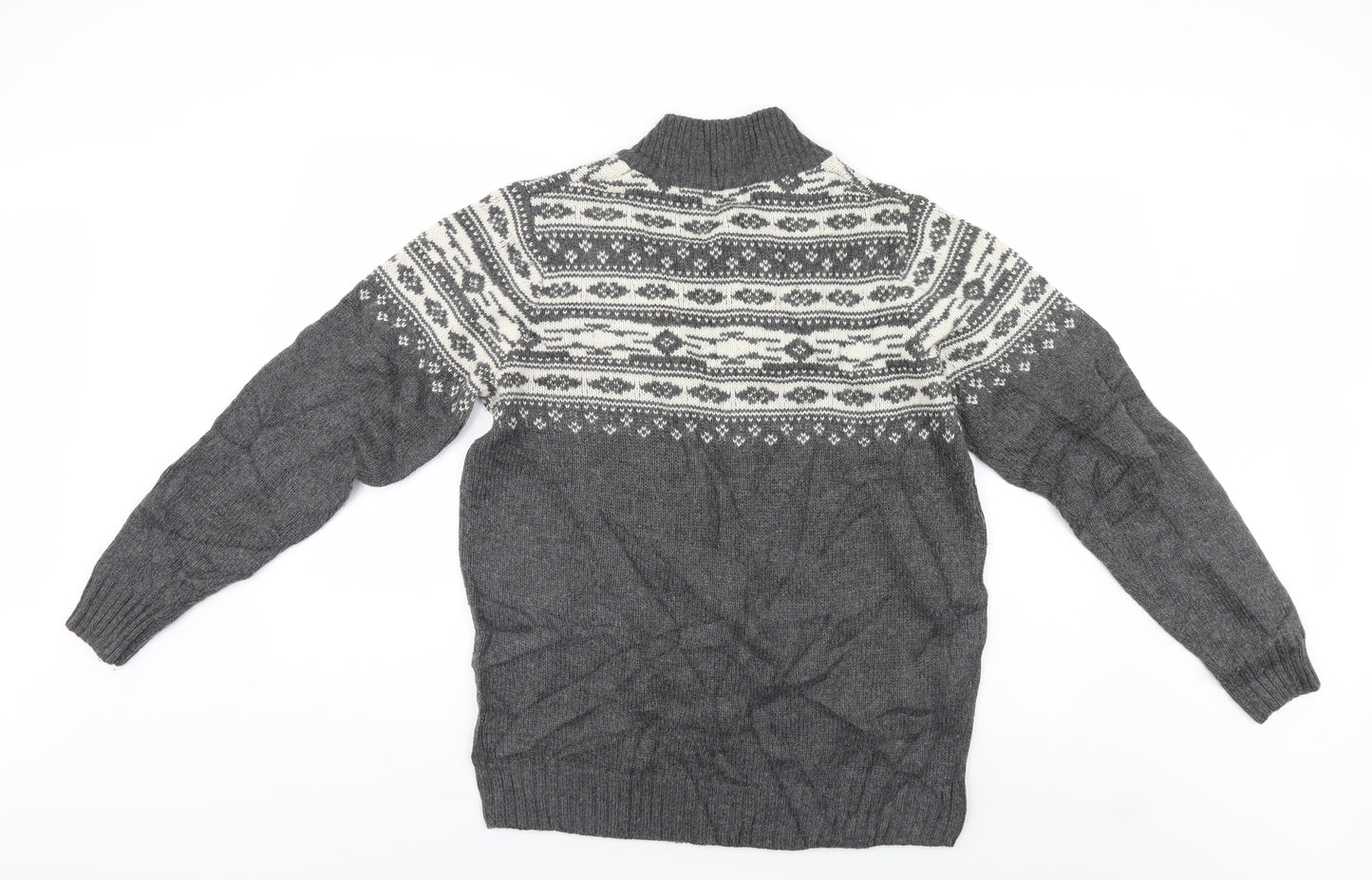 Crane Mens Grey Geometric  Pullover Jumper Size M