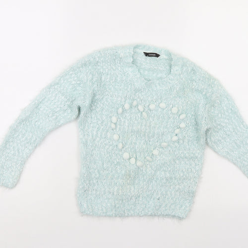 George Girls Blue   Pullover Jumper Size 6-7 Years  - Heart shape