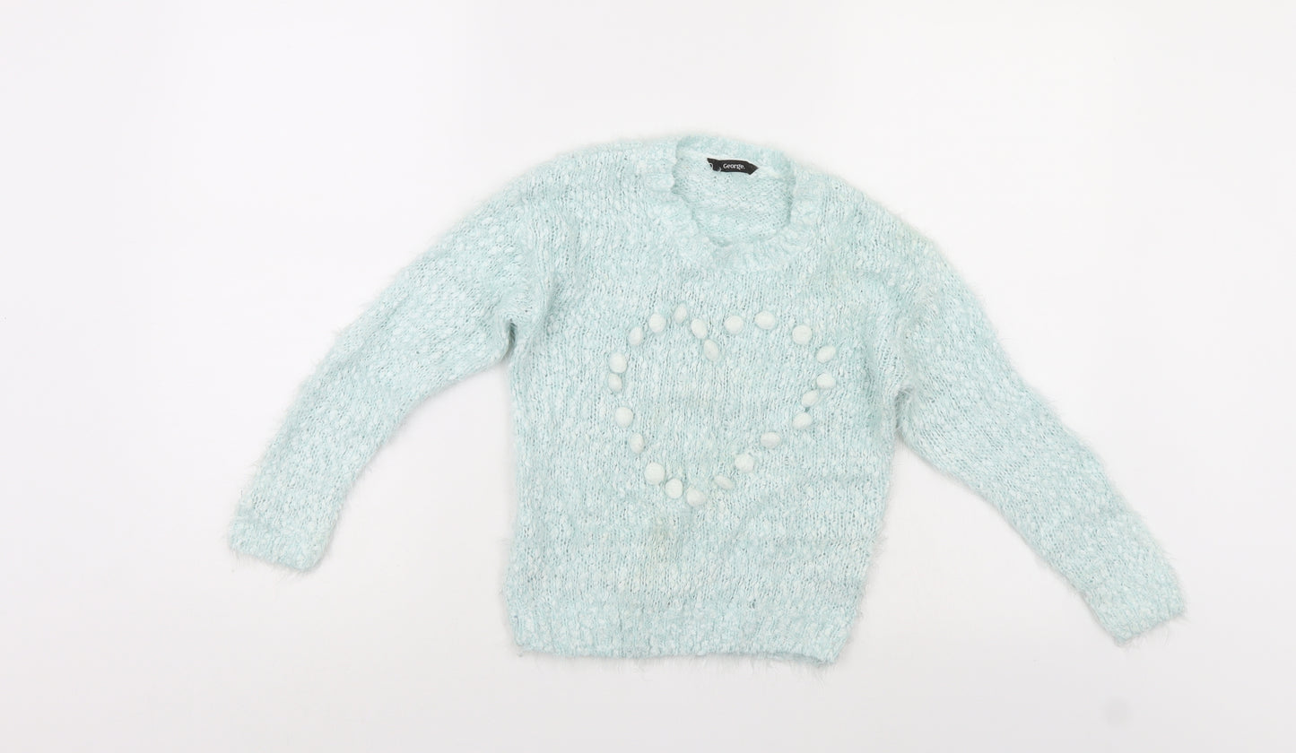 George Girls Blue   Pullover Jumper Size 6-7 Years  - Heart shape