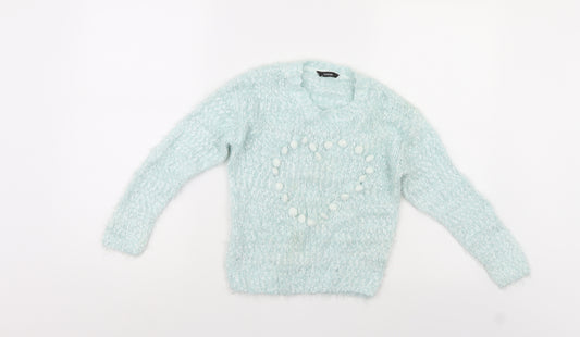 Front view of George girls’ blue jumper, size 6-7, years - heart shape