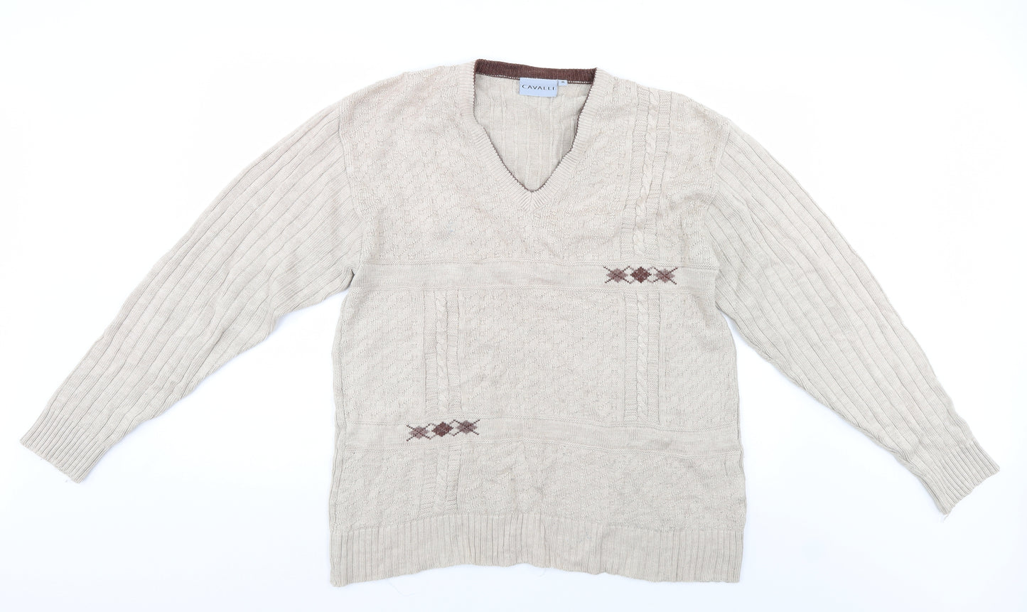 Cavalli Womens Ivory Fair Isle  Pullover Jumper Size M