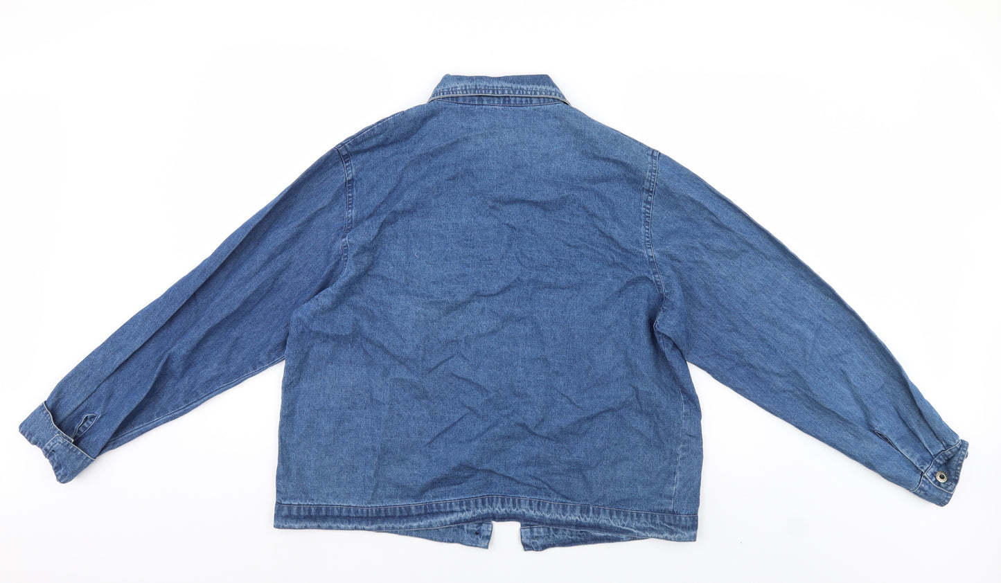 Asazy Womens Blue Floral Denim Basic Button-Up Size L