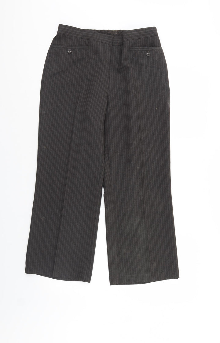 BM Womens Brown Striped  Cropped Trousers Size 12 L25 in - Elastic Waist